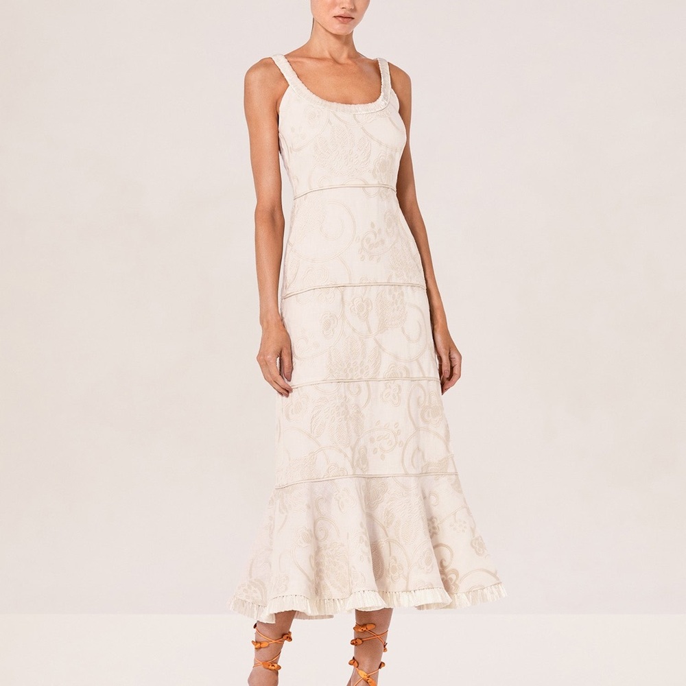 Alexis Cream Square Neck Midi Sundress
